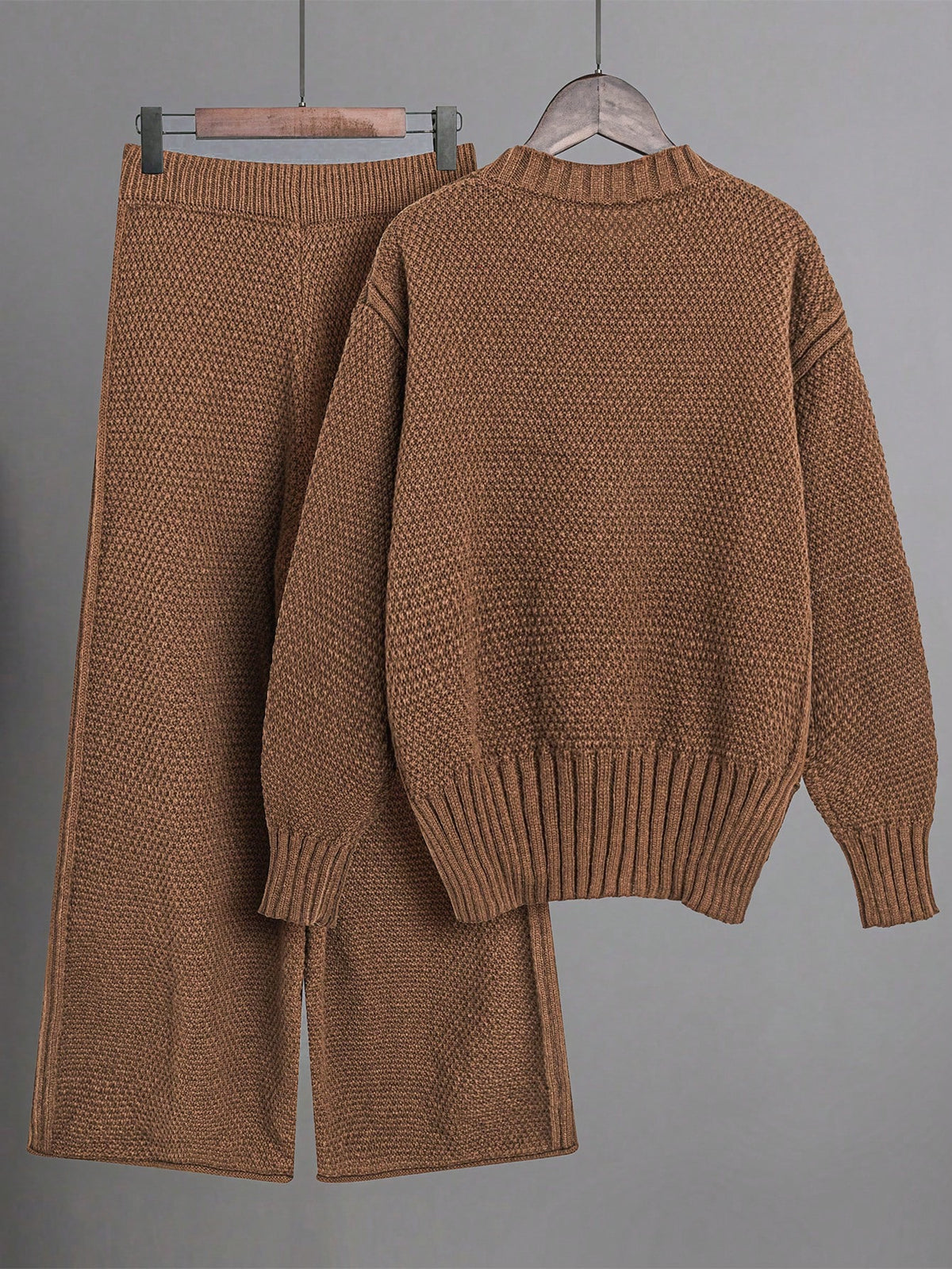 2pcs/Set Solid Color Crew Neck Long Sleeve Top And Pants Casual Outfit Fall Winter Cloth For Women