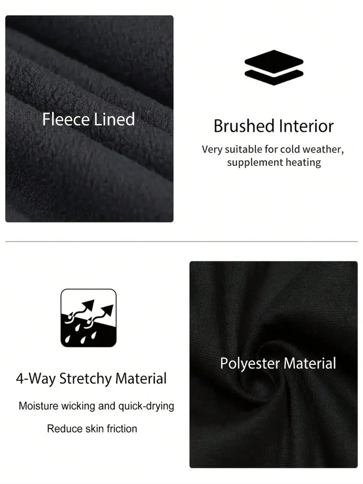 Solid Color Women's Fleece Lined Thermal Underwear Set, Winter Tight Ski Yoga Base Layer Set Black