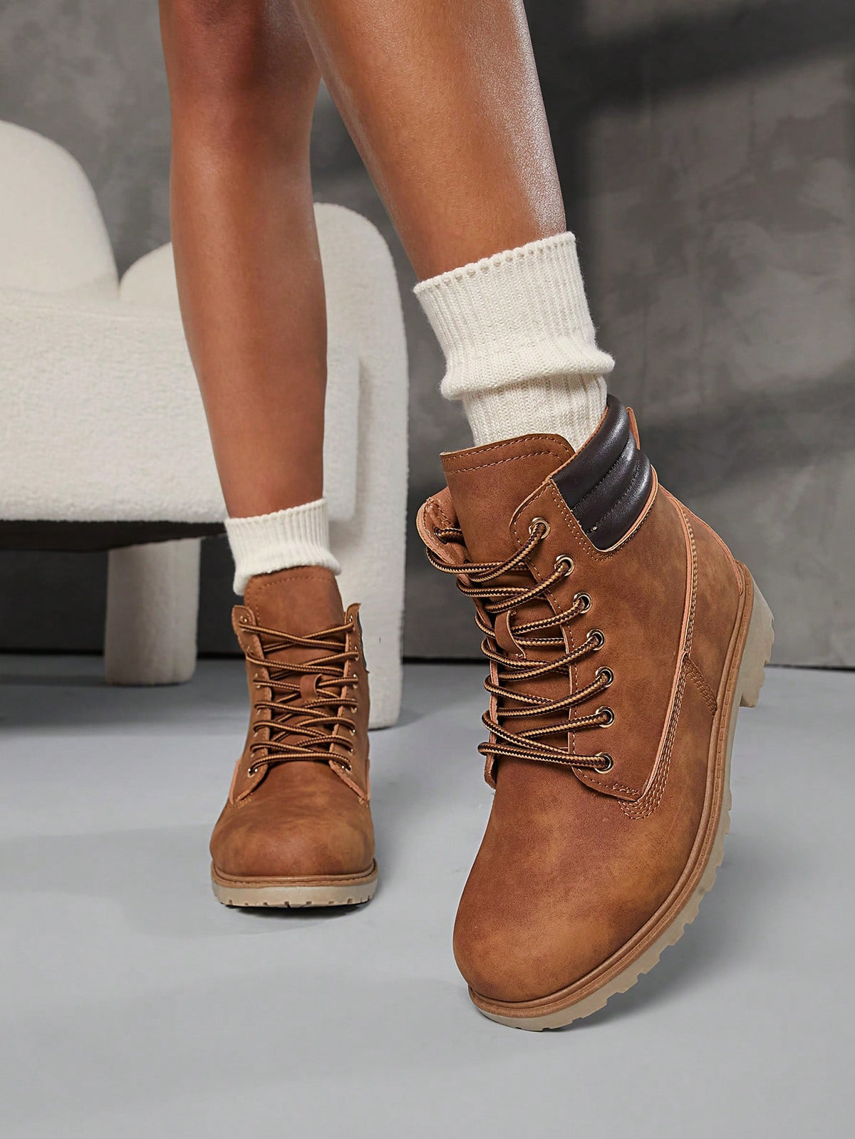 Women's Tan Two-Way Wear Desert Combat Boots ¨C Fold-Over Fur Lining, Rugged Lace-Up Styles New Year Holiday Valentines