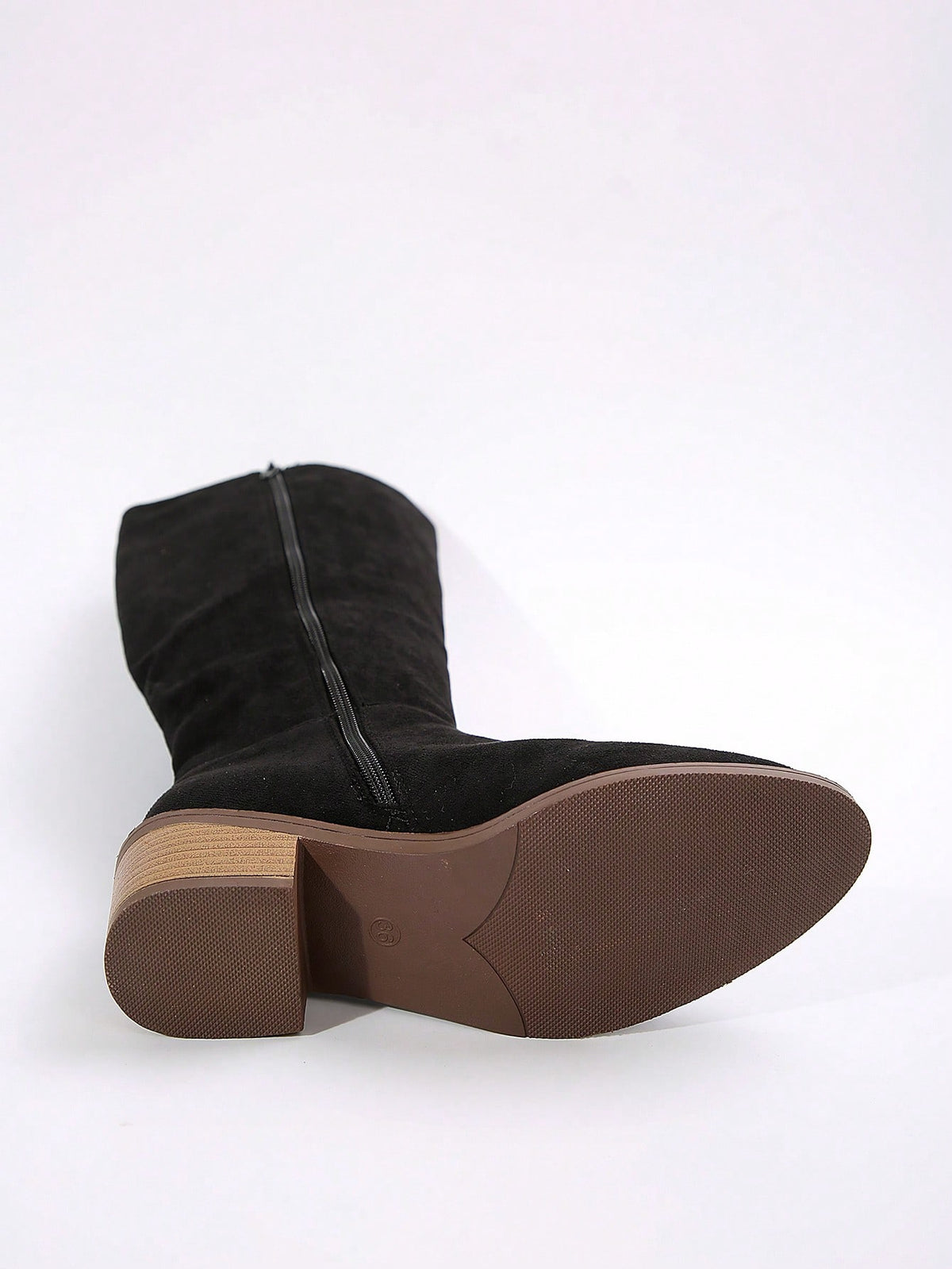 Women's Suede Knee-High Boots With Side Zipper And Chunky Heel