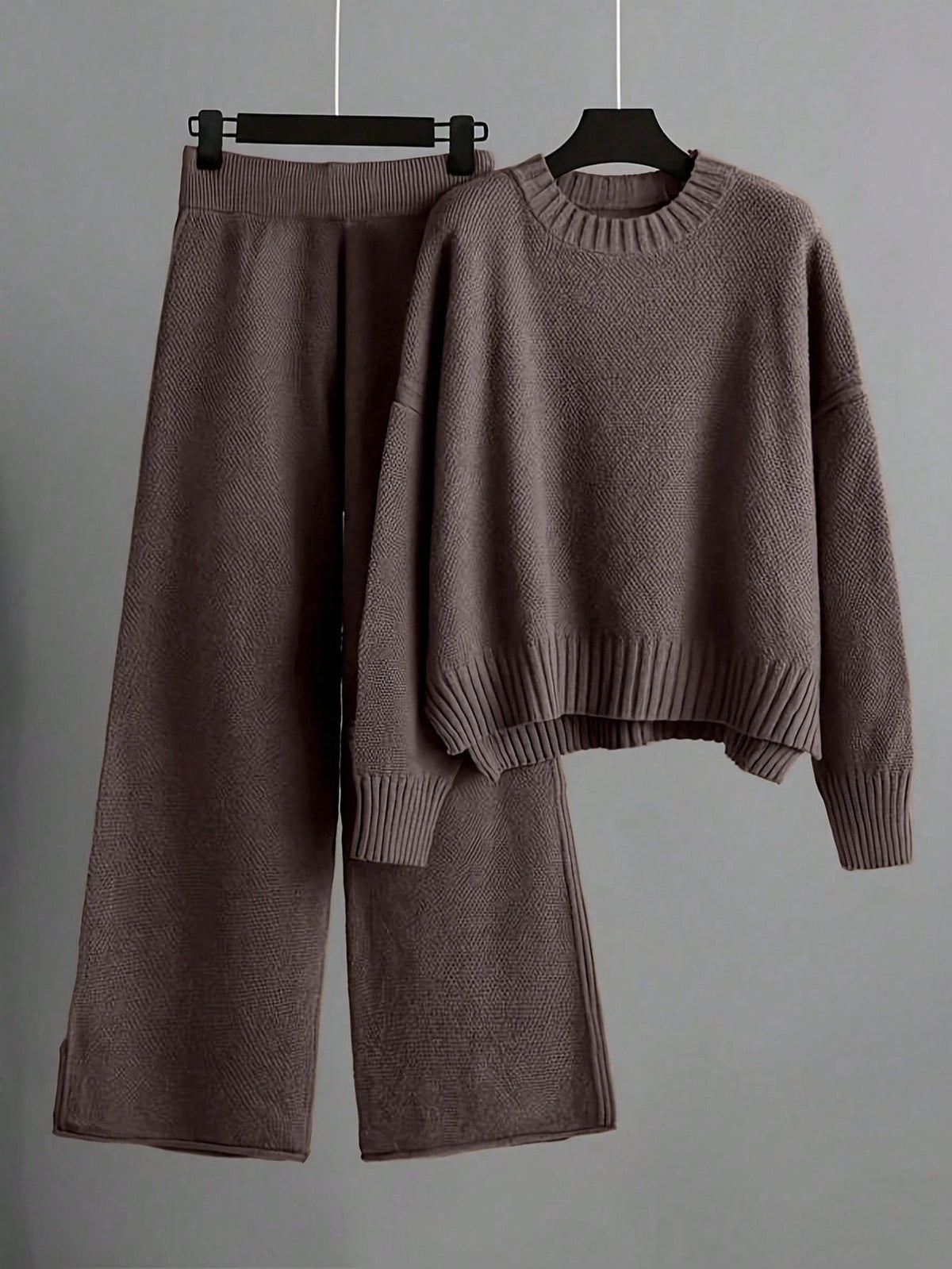 2pcs/Set Solid Color Crew Neck Long Sleeve Top And Pants Casual Outfit Fall Winter Cloth For Women