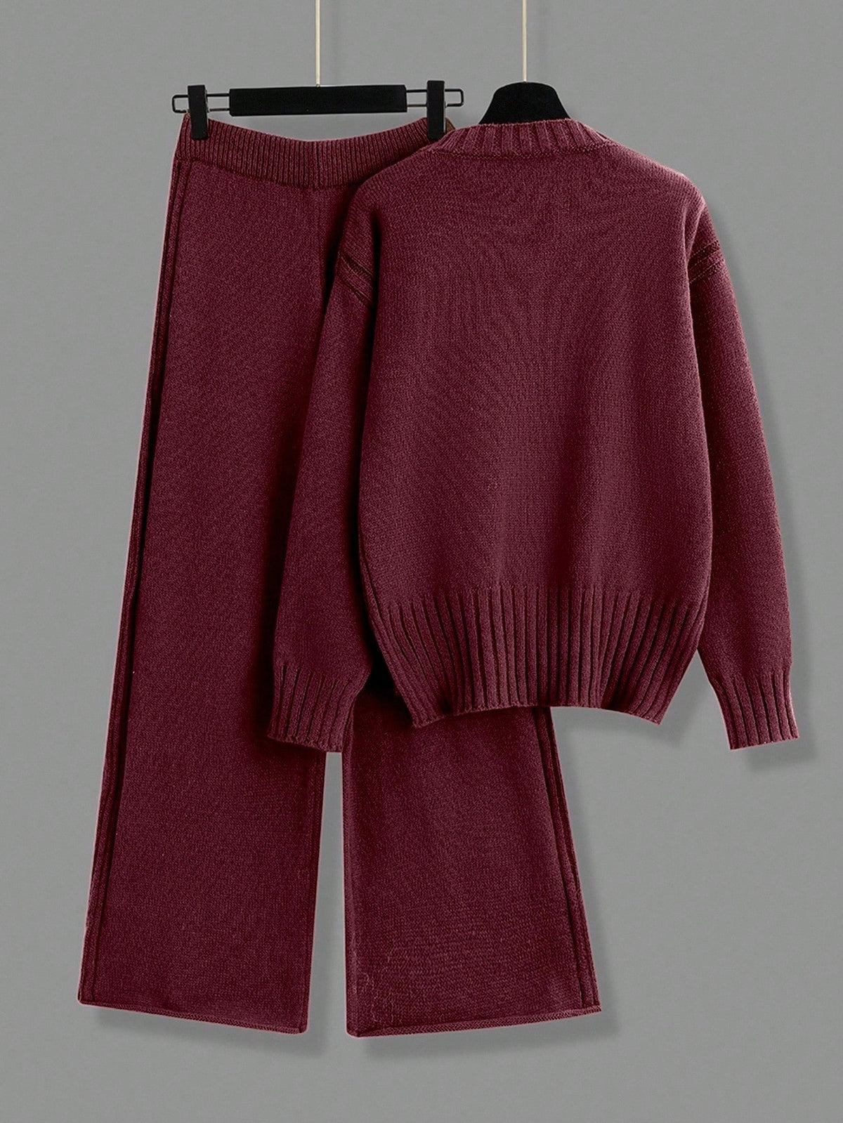 2pcs/Set Solid Color Crew Neck Long Sleeve Top And Pants Casual Outfit Fall Winter Cloth For Women