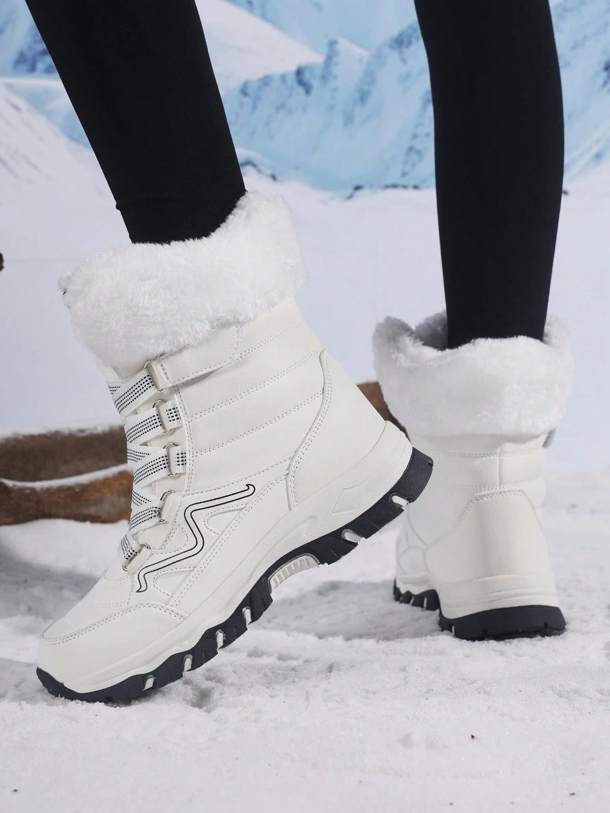 Women's Snow Boots, New Autumn/Winter High-Top Mid-Calf Lace-Up Comfortable Thick-Soled Non-Slip Durable Solid Casual Boots, Fashionable Outdoor Hiking Adventure, Thick Plush Lining, Waterproof Leather Upper, Comfortable And Warm