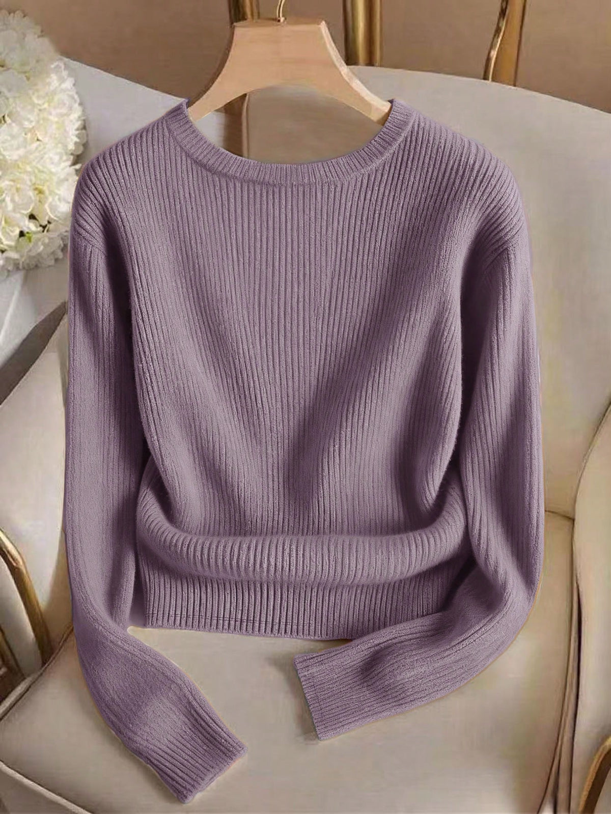 Elegant Round Neck Knit T-Shirt, Minimalist Fashion Knit Top, Autumn/Winter