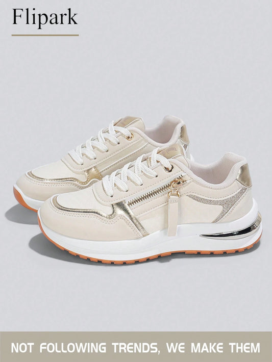 Women's Cushioned Supportive Athletic Walking Shoes, PU Leather Flexible Durable Low-Top Casual Sneakers