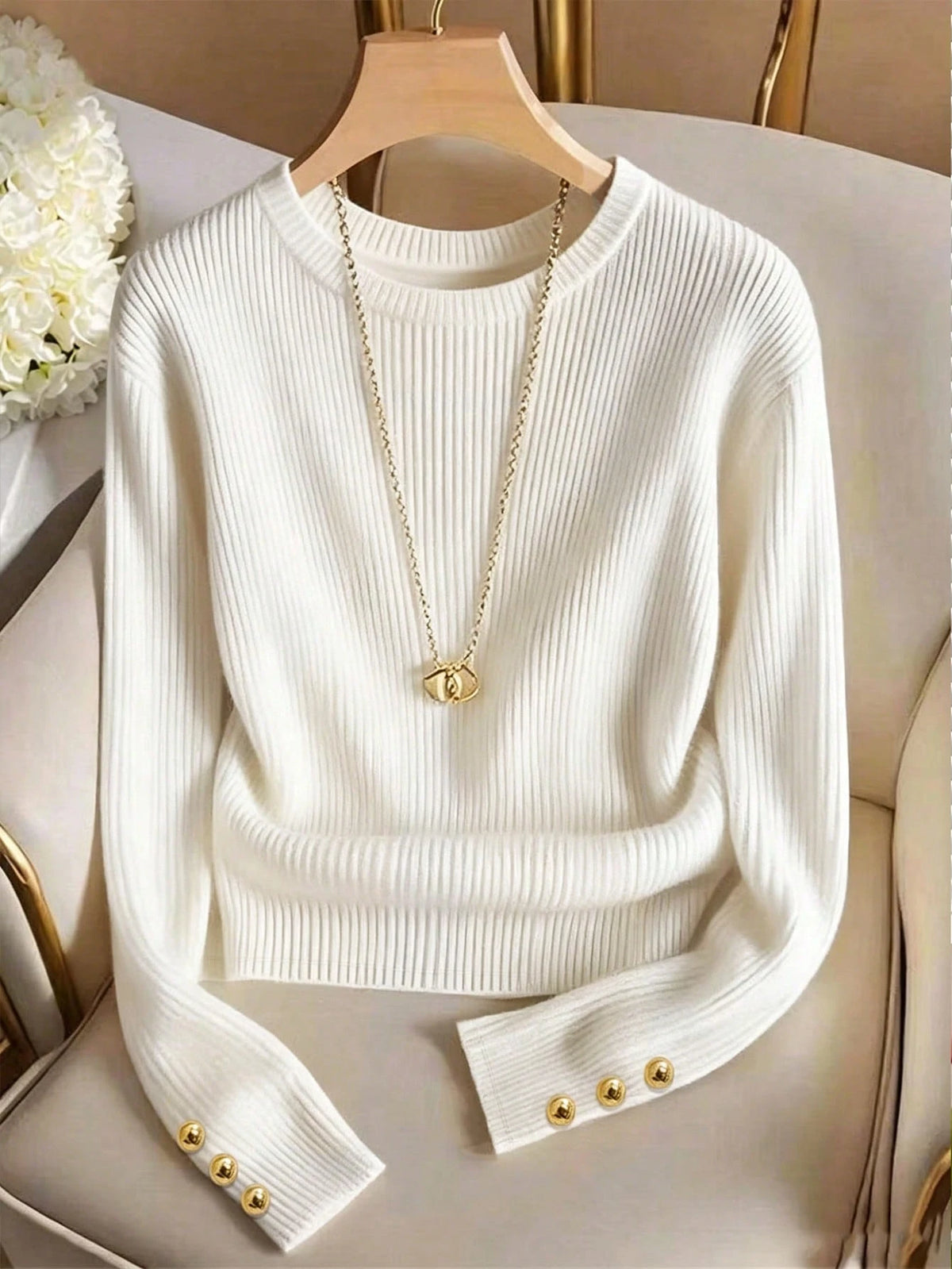 Elegant Round Neck Knit T-Shirt, Minimalist Fashion Knit Top, Autumn/Winter