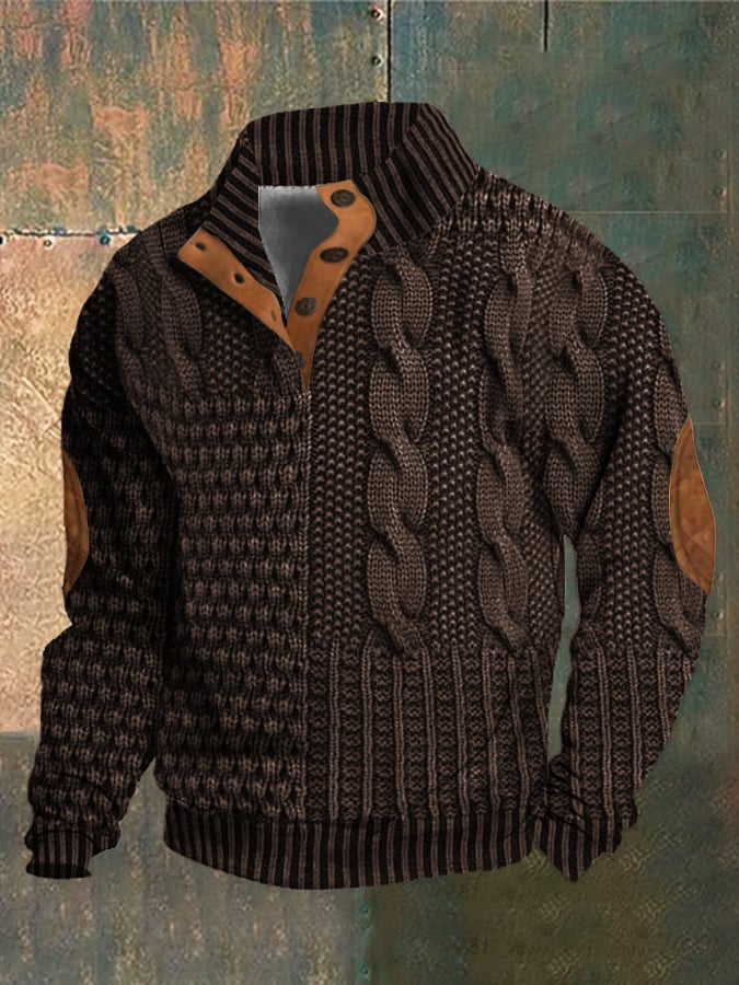 Men's Casual Retro Cashmere Stand Collar Button Sweatshirt